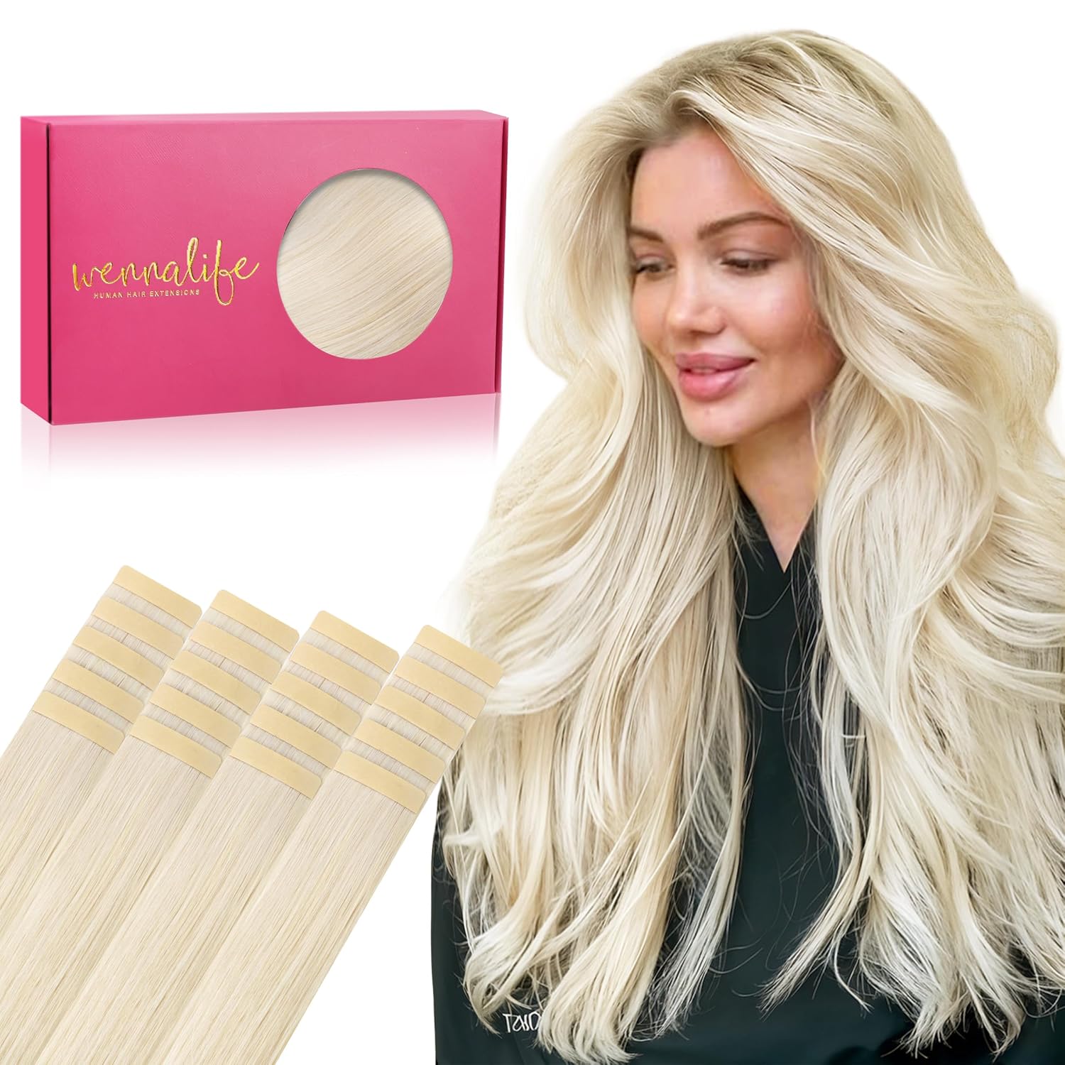 WENNALIFE Tape in Hair Extensions for Stunning Platinum Blonde