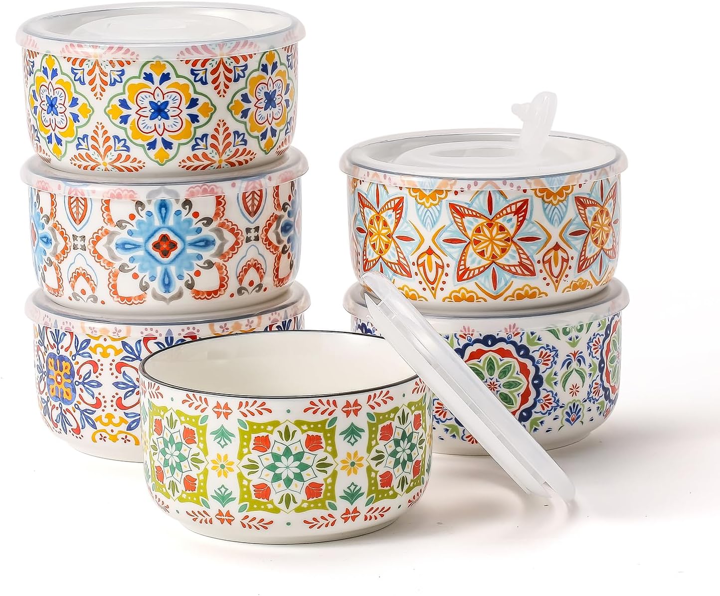 Ceramic Bowl with Lid Set of 6 for Meal Prep and Storage