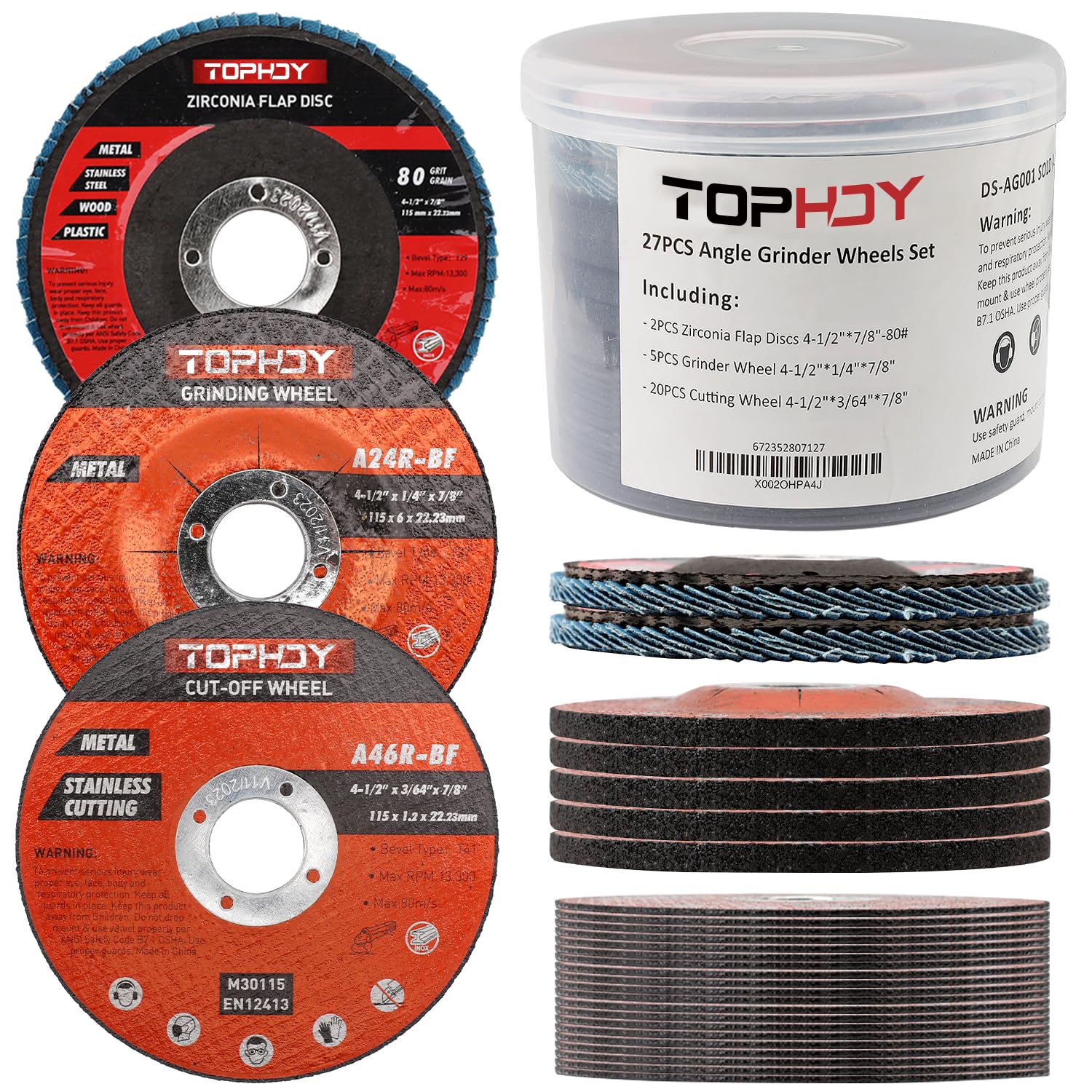 TOPHDY 27pcs Angle Grinder Wheel Set - Ultimate Steel Grinding & Cutting Kit!