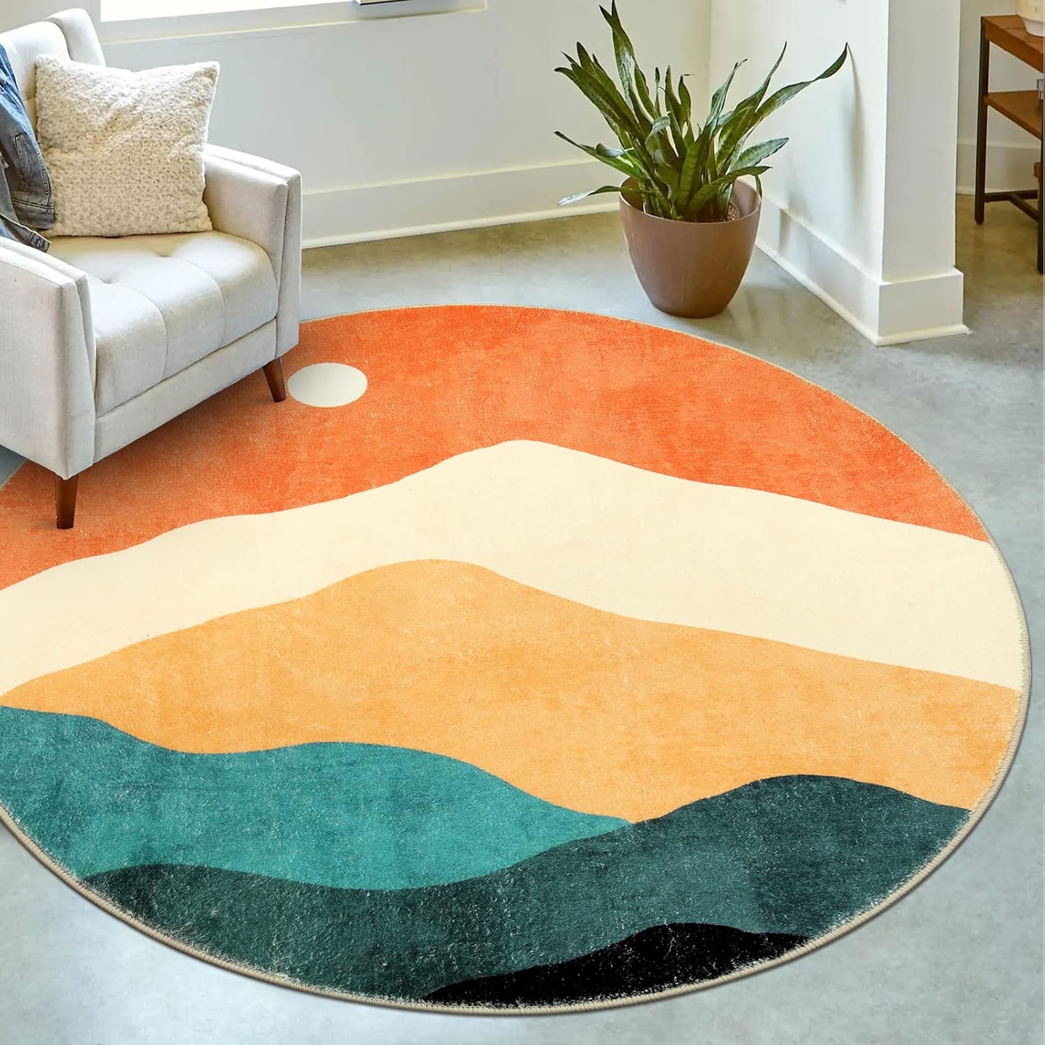 Abstract Round Rug for Bedroom - Soft Faux Wool Area Rug