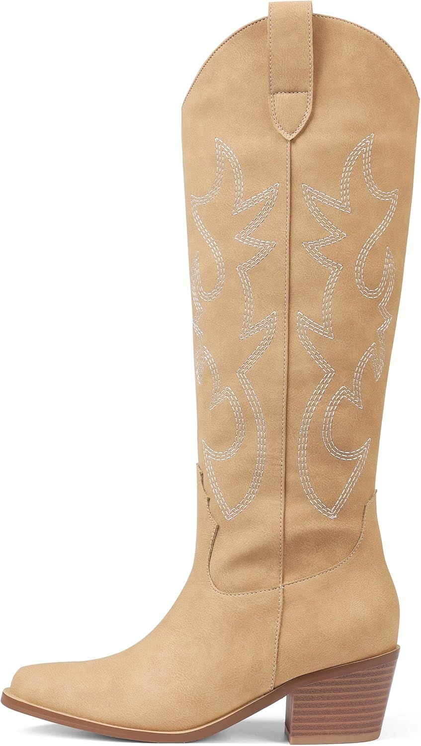 Erocalli White Cowgirl Boots for Women with Chunky Heel Style