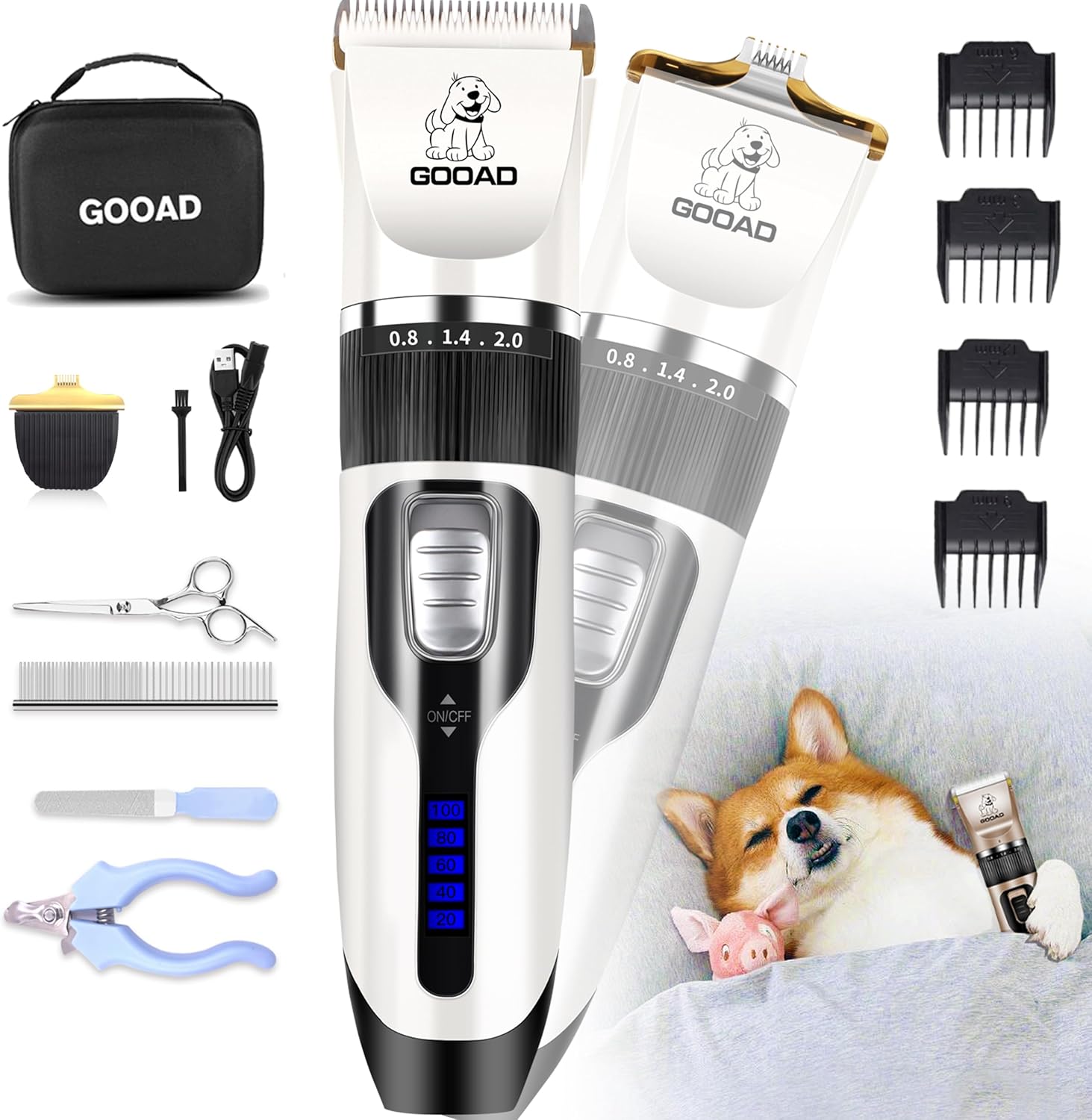 Dog Clippers Grooming Kit for Thick Coats and Paw Trimming