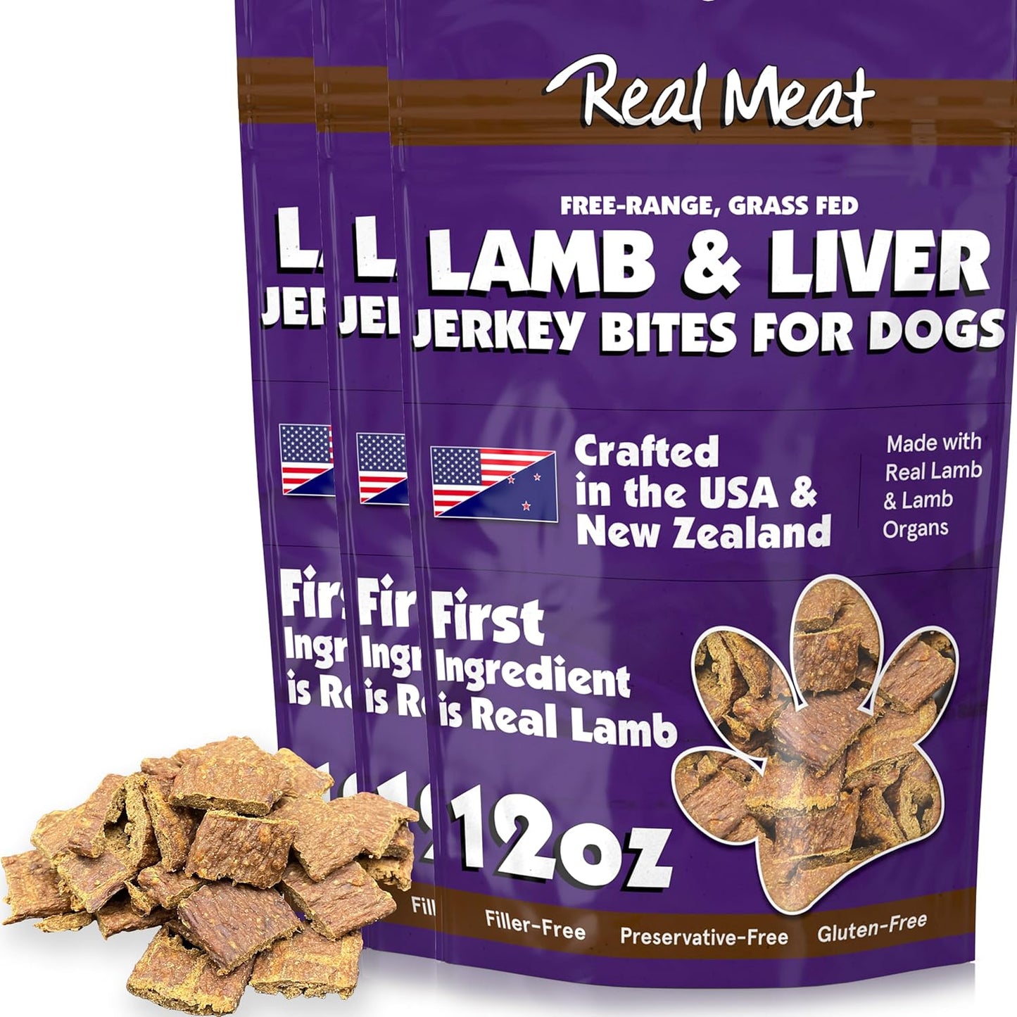 Real Meat Dog Treats - Bite-Sized Air-Dried Lamb & Liver Jerky