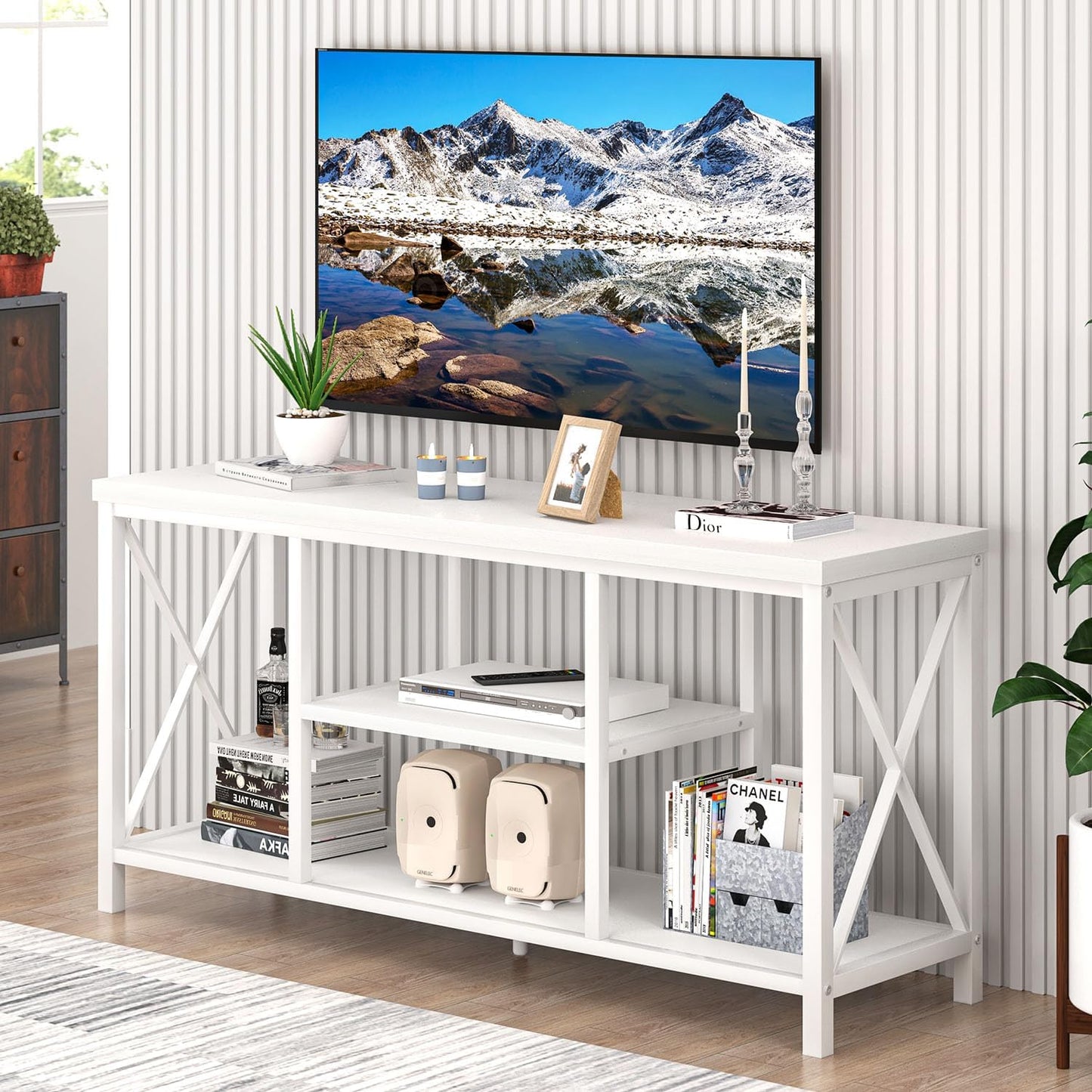Modern White TV Stand for 55 TV - Stylish Storage Solution