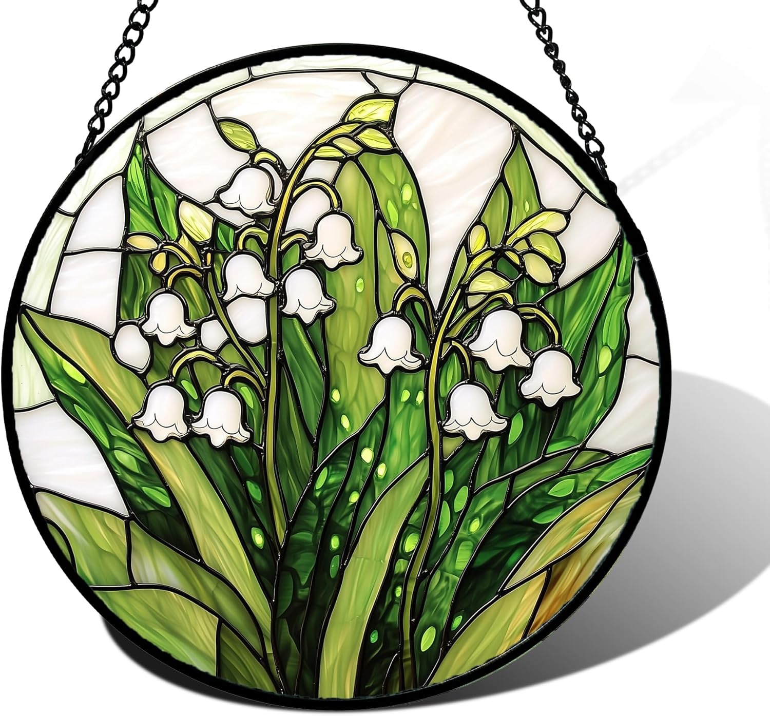 Stained Glass Window Hanging with Lily of The Valley Design