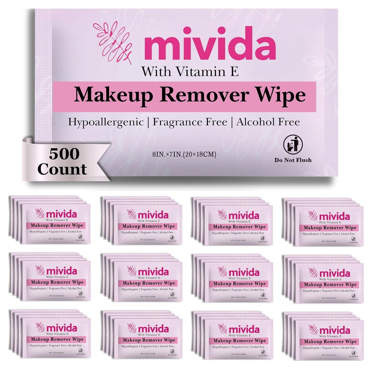mivida 500 Count Bulk Individually Wrapped Makeup Remover Wipes