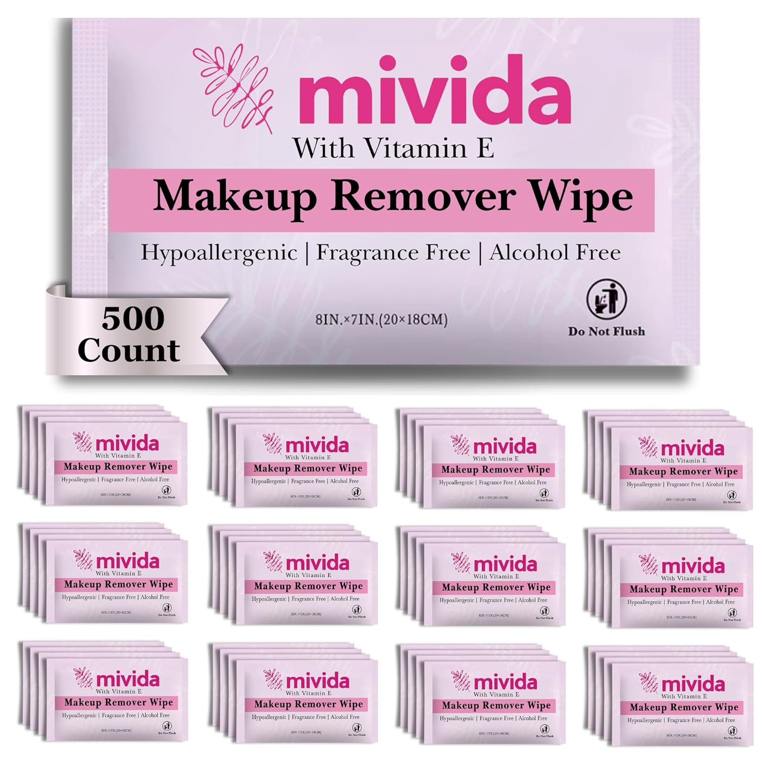mivida 500 Count Bulk Individually Wrapped Makeup Remover Wipes