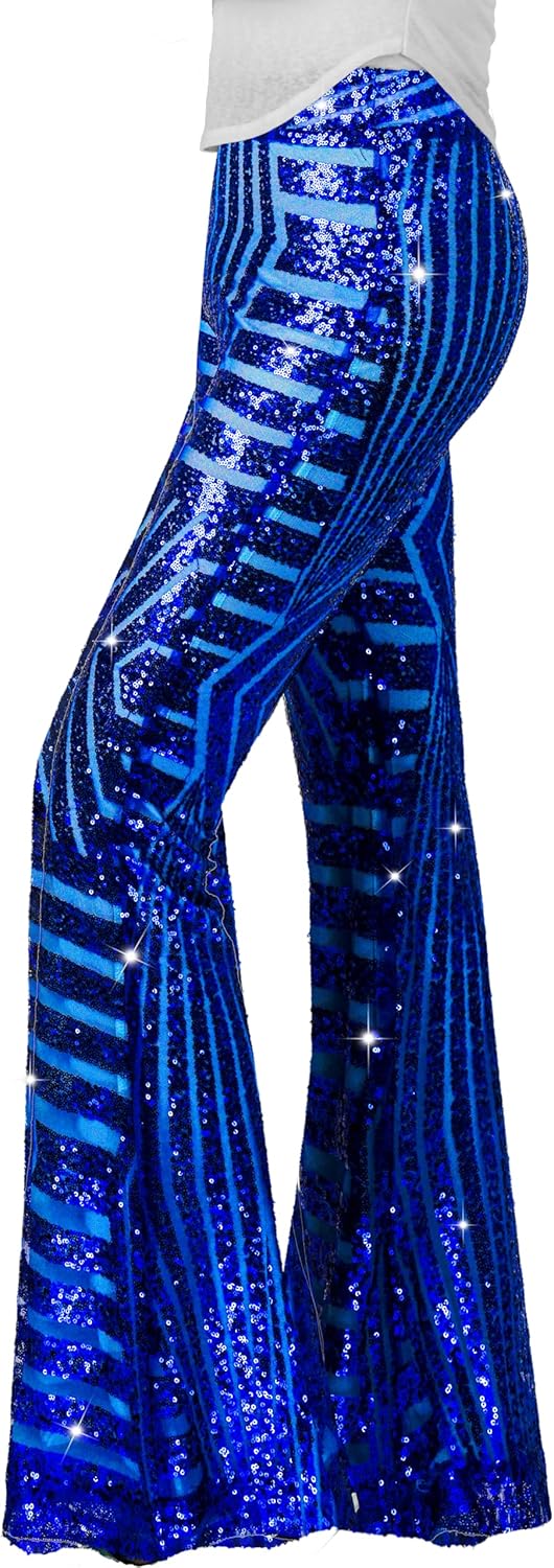 Nawgut Sequin Flare Pants for Sparkly Disco Party Style