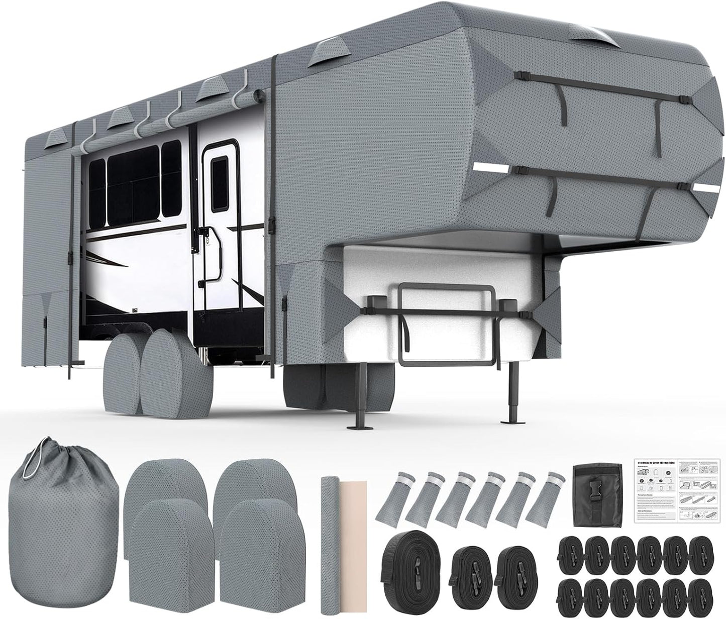 5th Wheel RV Cover for 29ft-33ft Campers, 8-Layer UV Protection