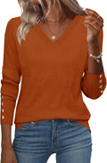 V Neck Ribbed Knit Pullover Sweater Tops - Lightweight