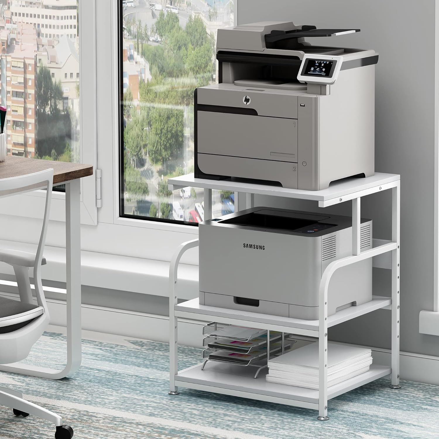 Large 3 Tier Rolling Printer Stand with Adjustable Shelf