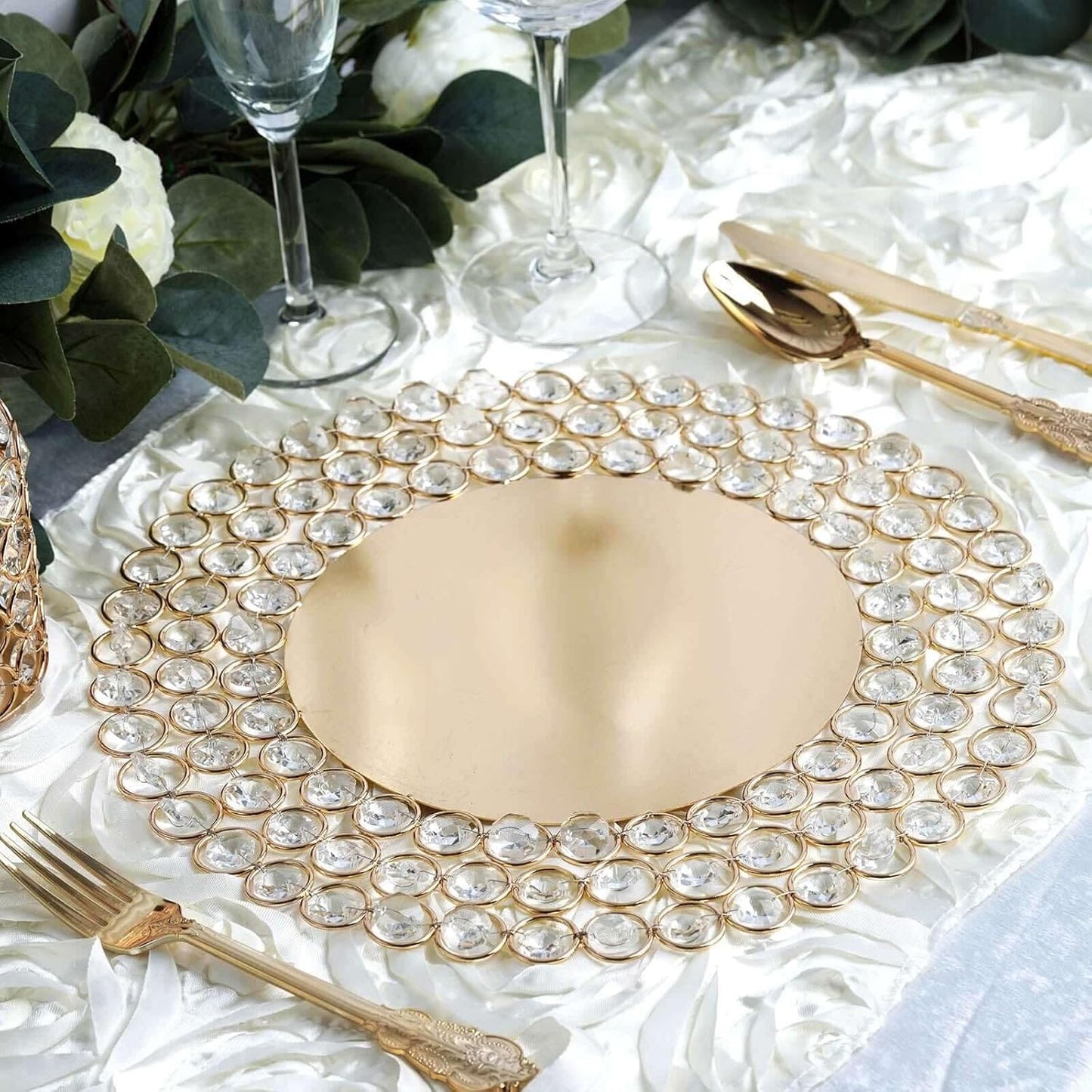 Stunning Gold Charger Plate With Crystal Beads