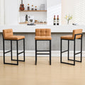 Set of 3 Bar Stools 30 in PU Leather Counter Stools - Modern Caramel