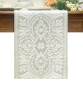 Boho Table Runner 13x110 in - Farmhouse Rustic White Embroidered