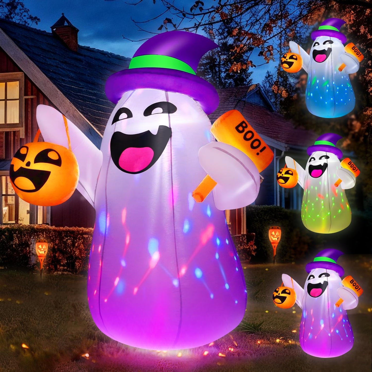 5FT Halloween Inflatables Ghost with Colorful LED Lights