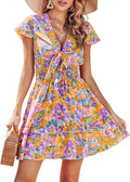Women Summer Mini Short Dress V Neck Tiered Skater - Flowy
