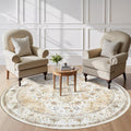 AMADA HOMEFURNISHING 8ft Round Area Rug - Low-Profile Washable Vintage