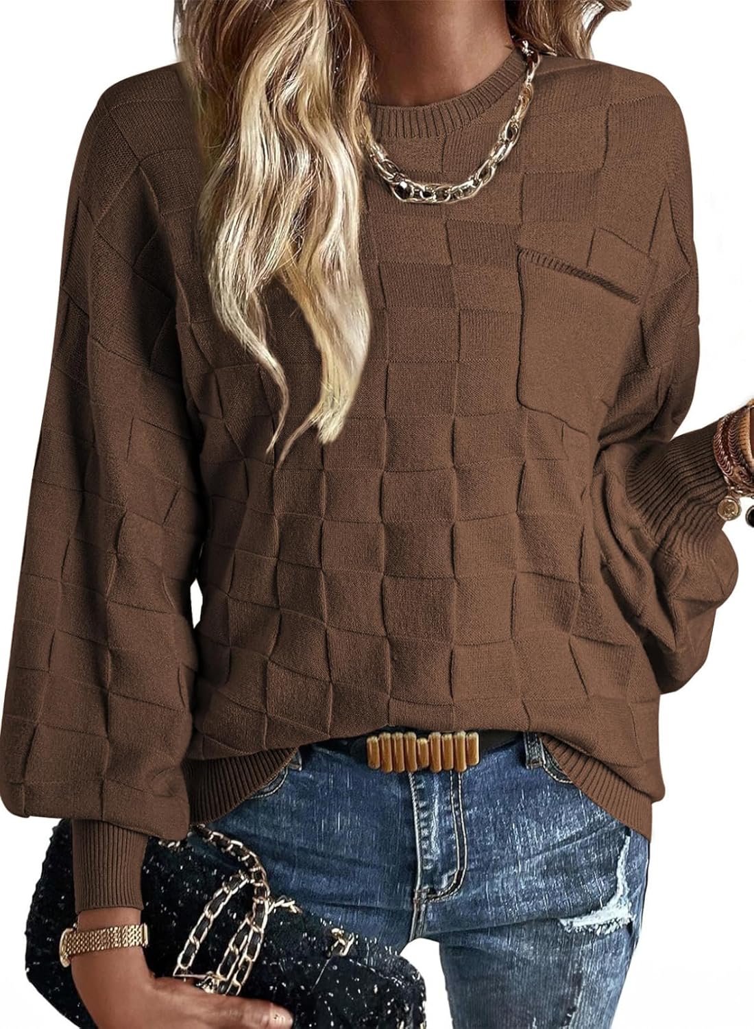 SHEWIN Womens Casual Crewneck Long Sleeve Knit Pullover Sweater