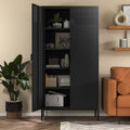 COFaR 5 Tier Black Metal Storage Cabinet - Mesh Door Organizer