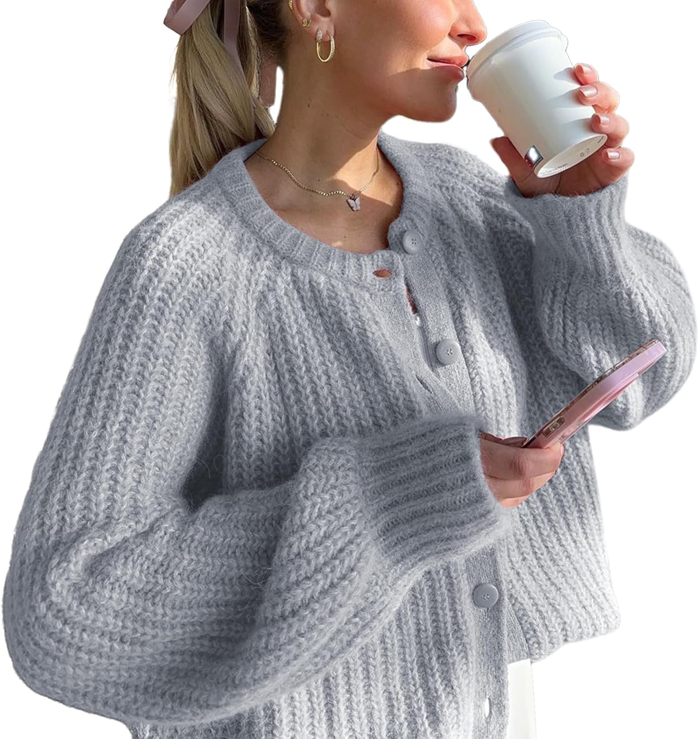 Wyeysyt Womens Cardigan Sweater for Casual Fall Style