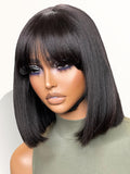 Light Yaki Straight 10 in Bob Wig with Bangs - Ready to Wear