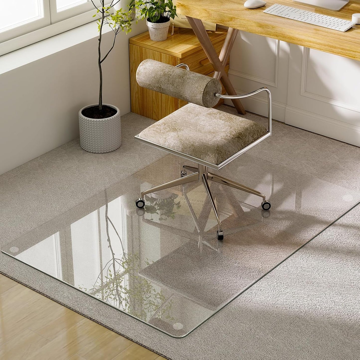 GLSLAND 47x32 Tempered Glass Chair Mat for Office Floors