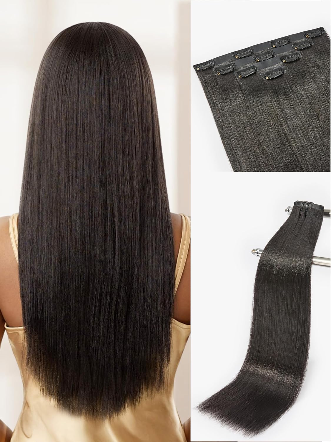 LUVME Yaki Straight Seamless Clip in Hair Extensions 18in