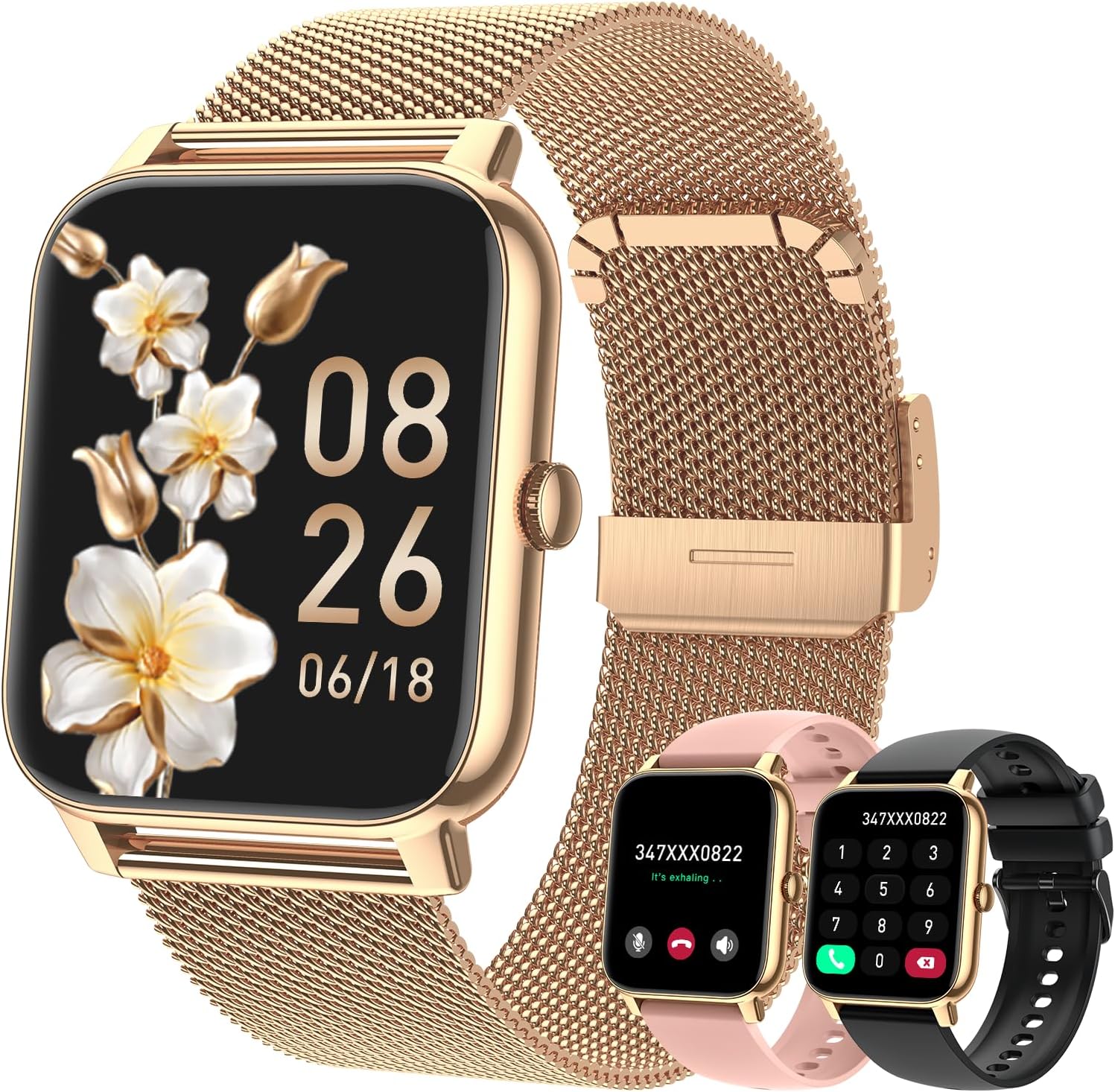 Gold Fitness Smartwatch: Answer Calls, Waterproof, Heart Rate Monitor