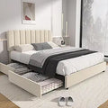 Queen Size Upholstered Bed Frame with 4 Drawers - Velvet Storage Bed