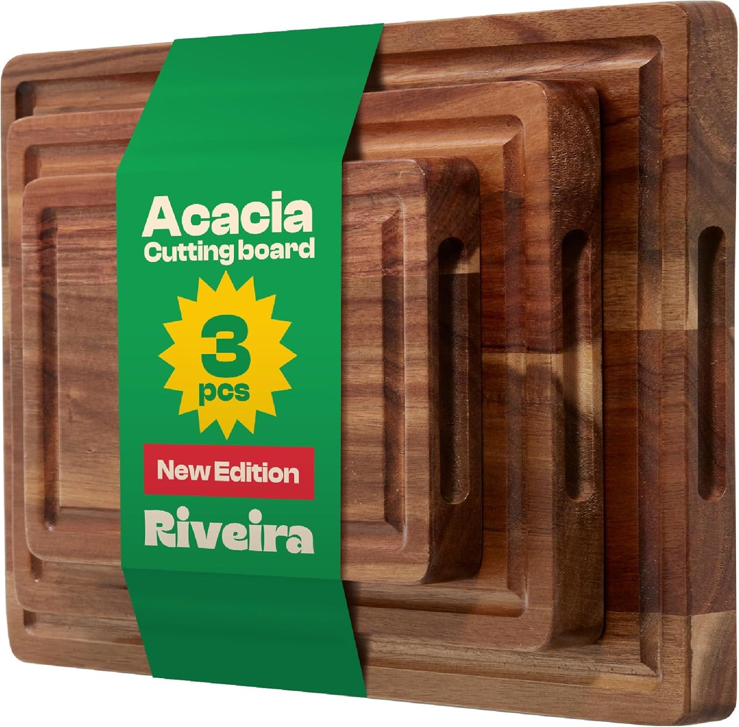 Riveira Acacia Wood Cutting Board Set of 3 for Kitchen Use