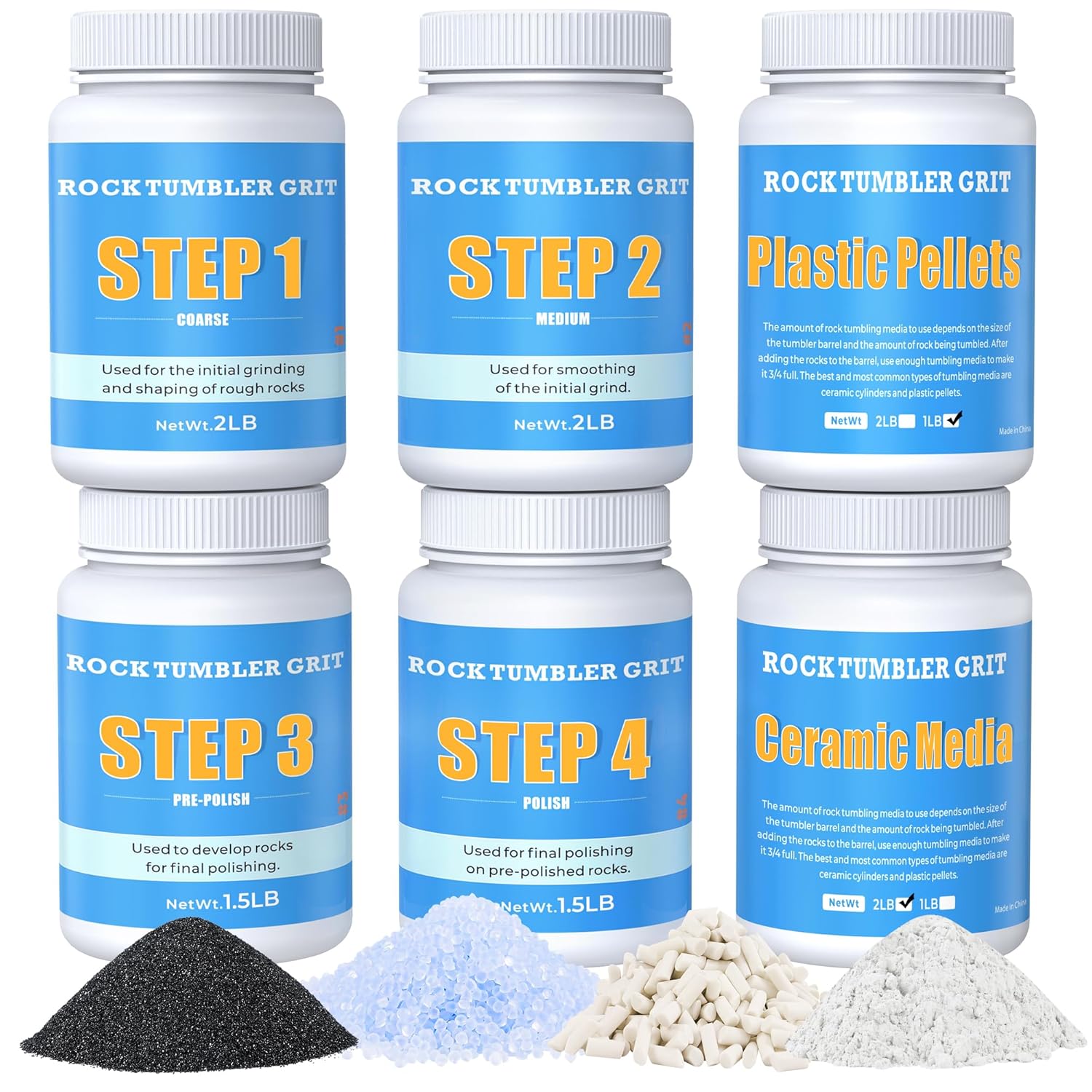 Rock Tumbler Grit and Polish Refill Kit - 10 Pounds of Media