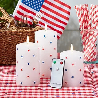 TruGlow Patriotic Red, White & Blue Star Wax Flameless Candles