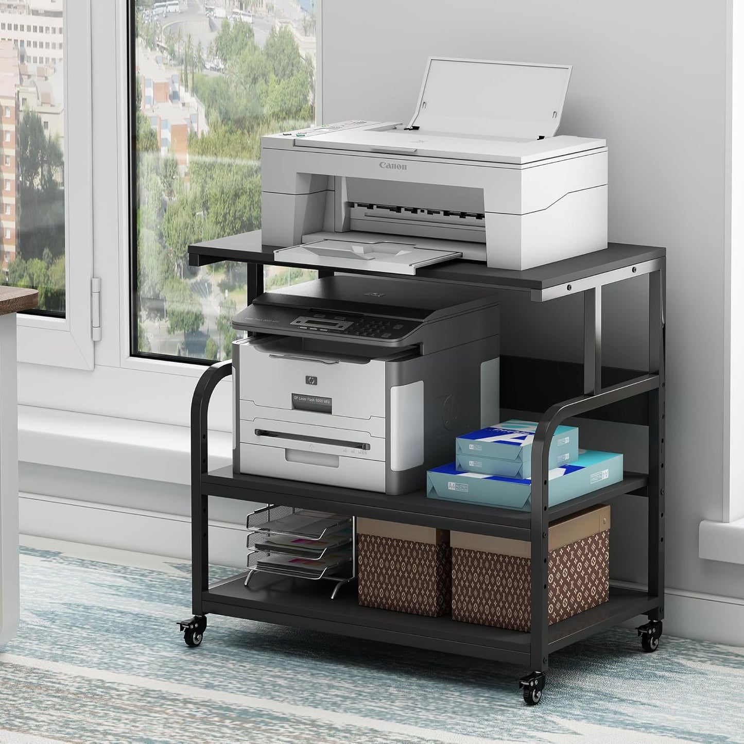 32.3in x 18.9in Extra Large Printer Stand with Adjustable Shelf
