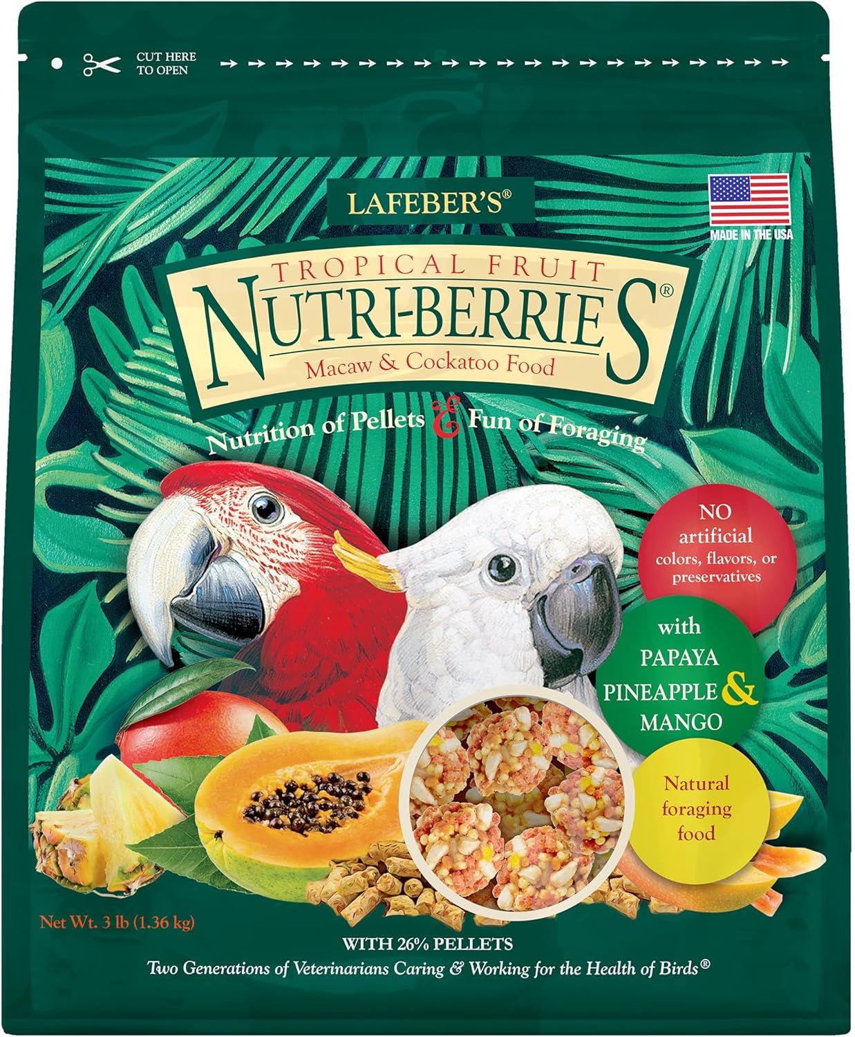 Nutri-Berries Pet Bird Food for Macaws and Cockatoos, 3 lb
