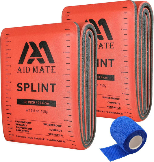 AID MATE First Aid Splint 36 X 4.3, 2 Pack - Brace Support for Broken Bones incl. Extra Tape