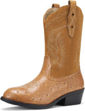 Rollda Kids Cowboy Boots Western Round Toe Cowgirl Boots - Classic 4