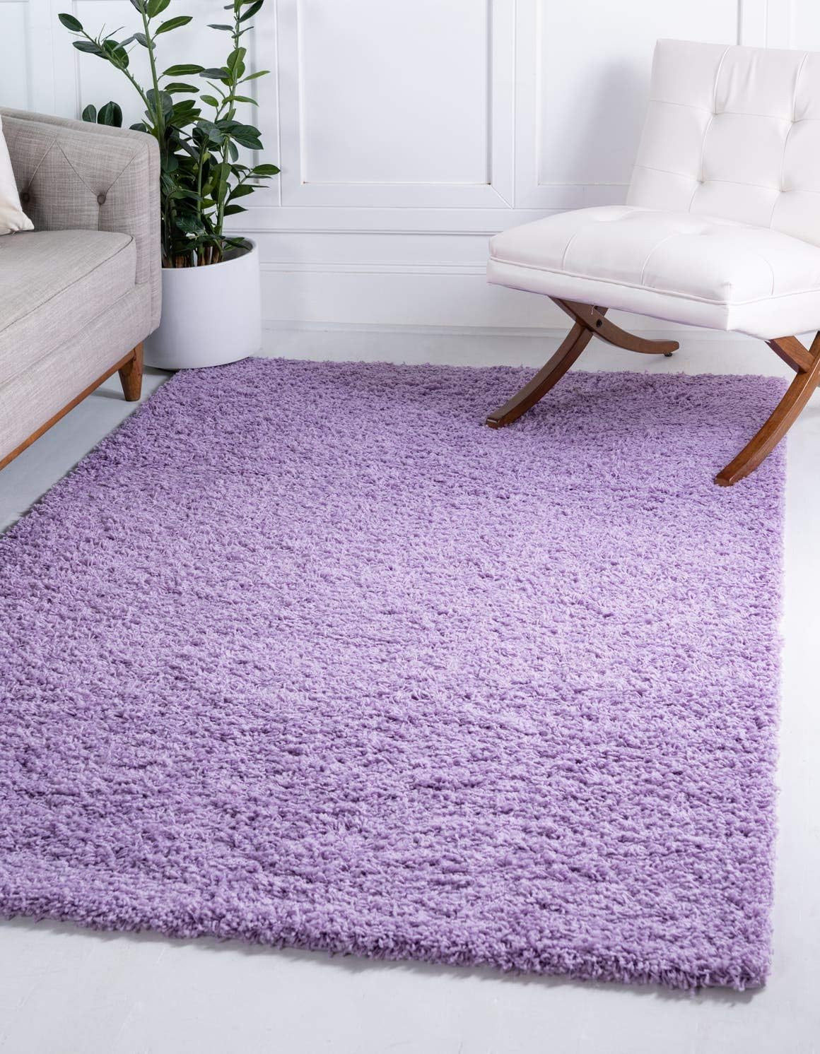Unique Loom Solid Shag Collection Area Rug in Lilac for Comfort