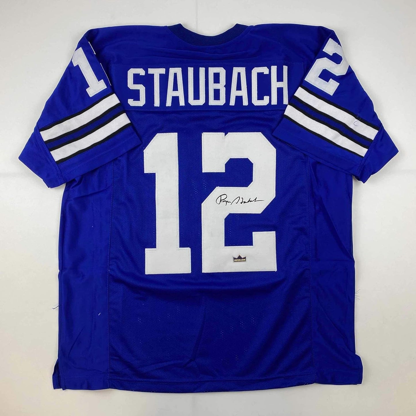Facsimile Autographed Roger Staubach Dallas Blue Jersey XL