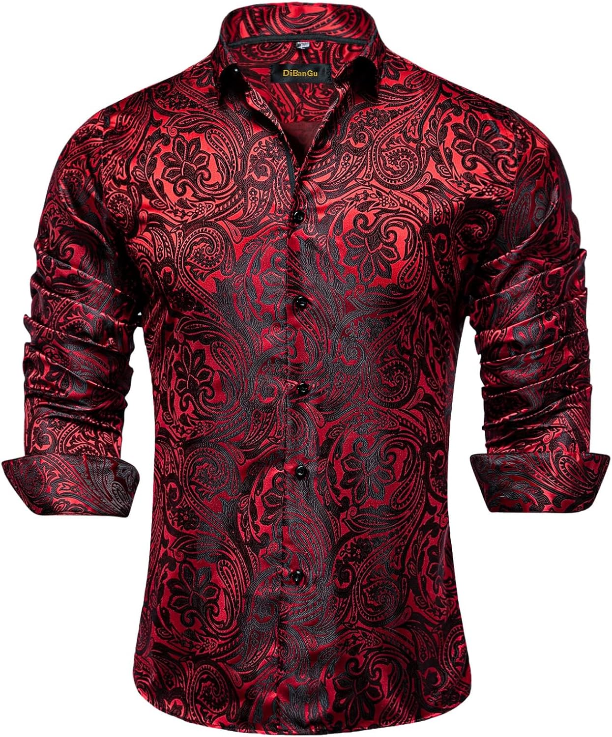 DiBanGu Mens Silk Paisley Dress Shirts for Weddings and Parties
