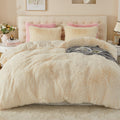 King Size Fuzzy Duvet Cover Set Cream White - Plush Dual-Sided Comfort