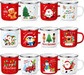 Christmas Enamel Coffee Mugs 12 Pc Set - Festive 11 oz Holiday Cups