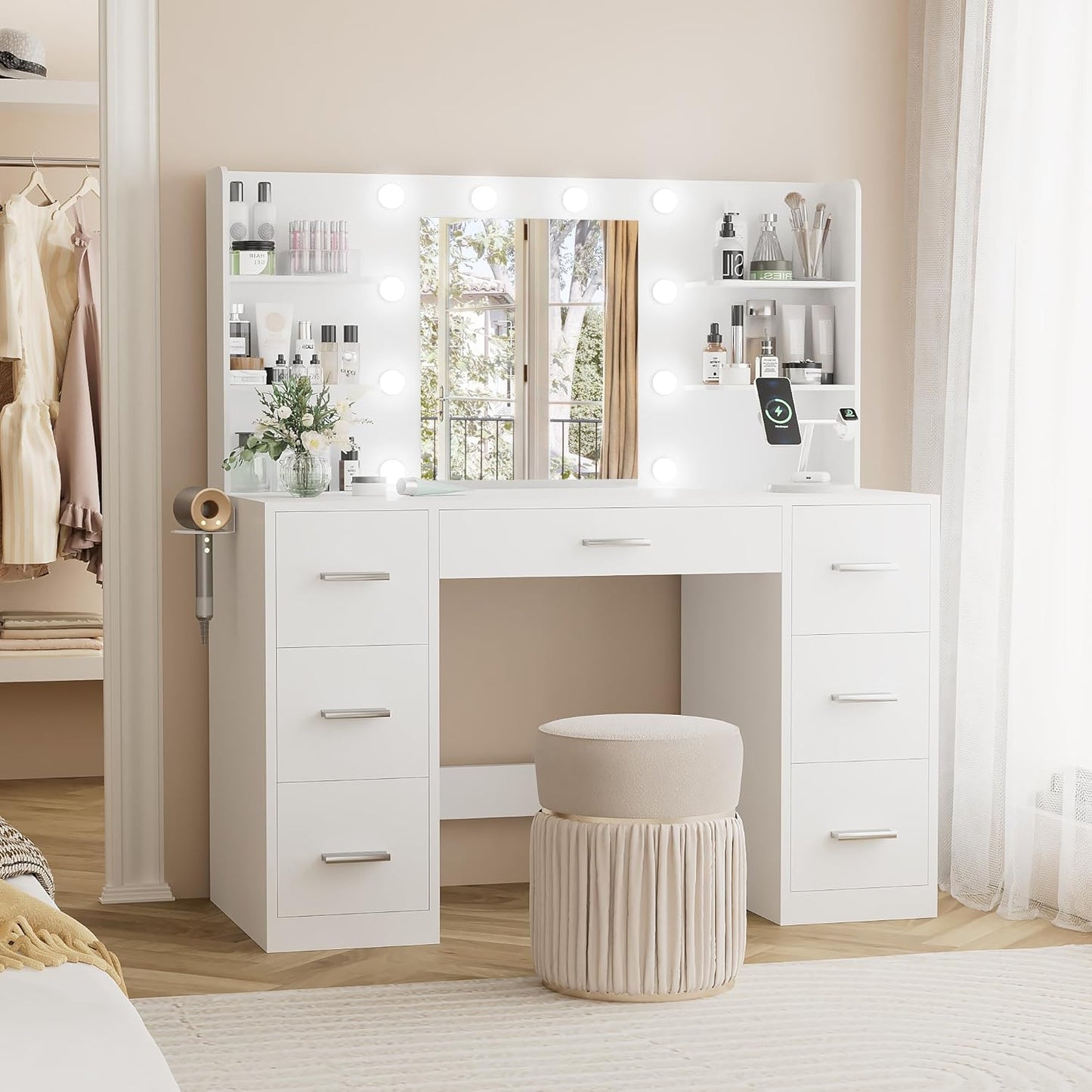YESHOMY Vanity Desk with Mirror & Power Outlets