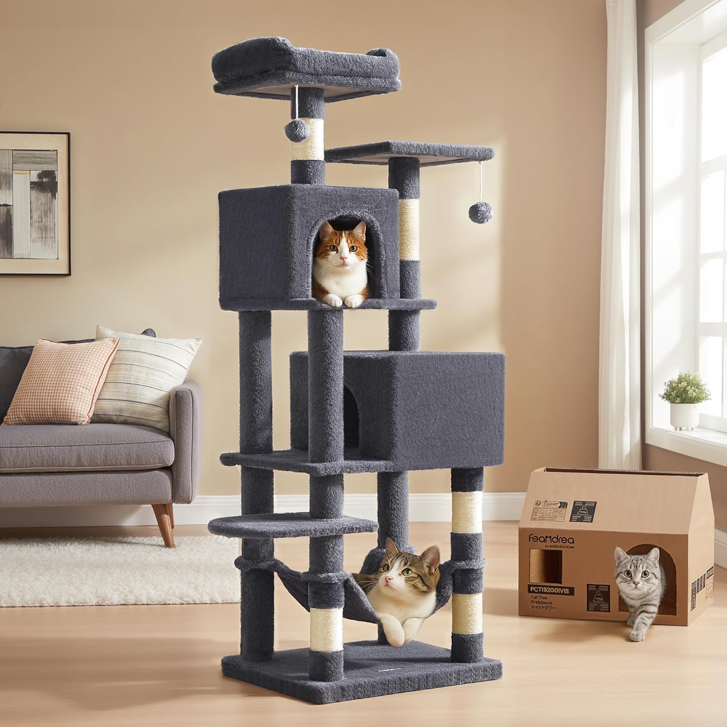 Feandrea Cat Tree 61-Inch Multi-Level Cat Tower for Indoor Cats