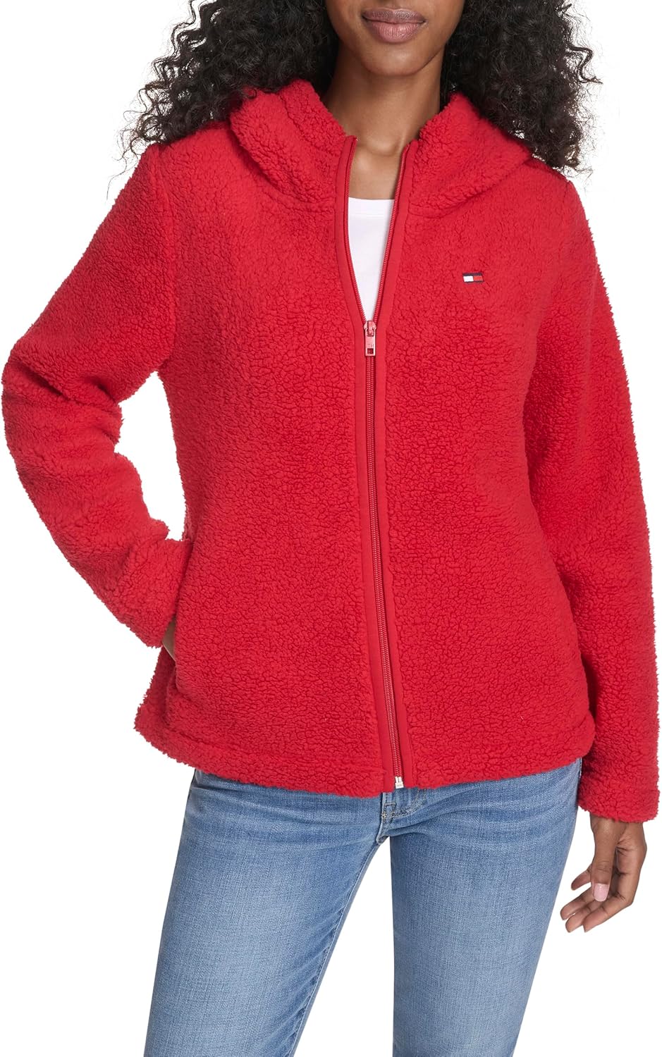 Tommy Hilfiger Zipper Hoodie Sherpa Fuzzy Jacket for Women