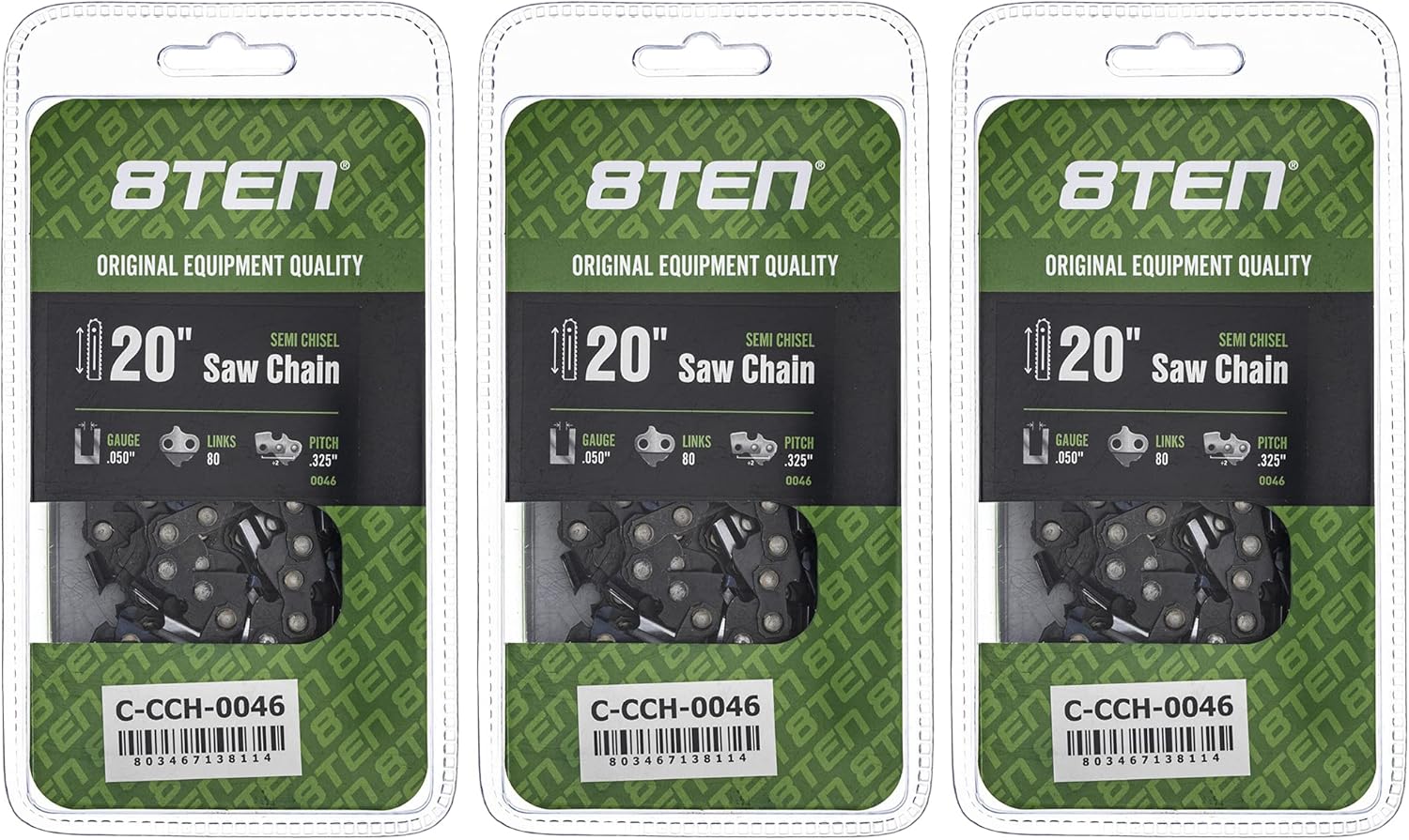 8TEN Semi Chisel Chainsaw Chain 20 Inch for Husqvarna and More
