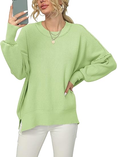 ANRABESS Women Crewneck Batwing Sleeve Oversized Sweater Top