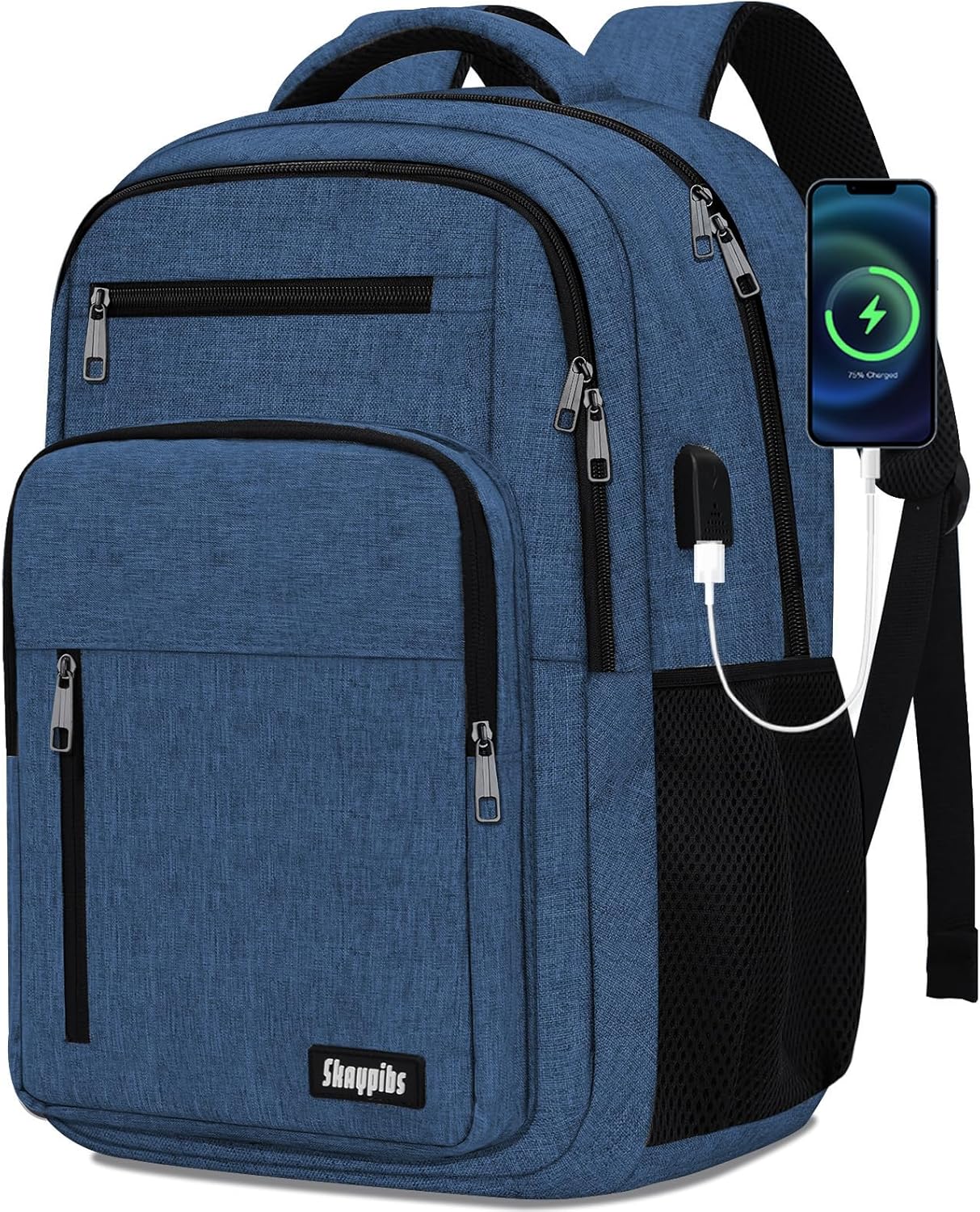 Black Backpack for Men Women with USB Port and Water Resistant