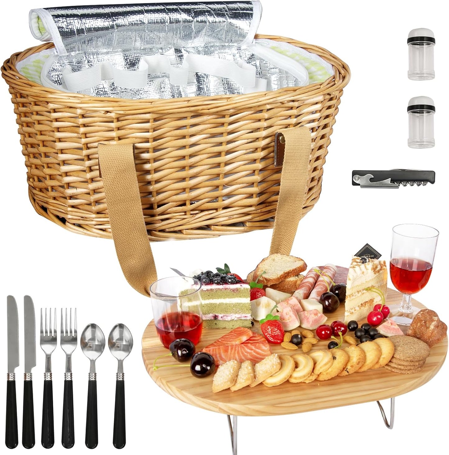 Hap Tim Wicker Picnic Basket Set for 2 with Insulated Cooler