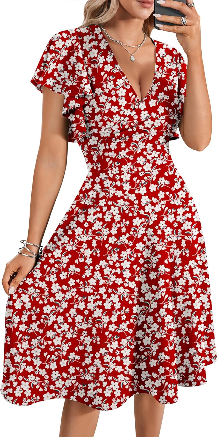 LYANER Women's A Line Swing Flared Midi Dress for Parties