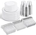 Silver Elegant Plastic Dinnerware Set for 50 Guests - Premium